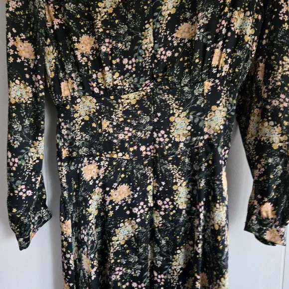 Zara Blogger FAV Floral Midi Dress high mock neck full A-line skirt curved hem S - Picture 8 of 12